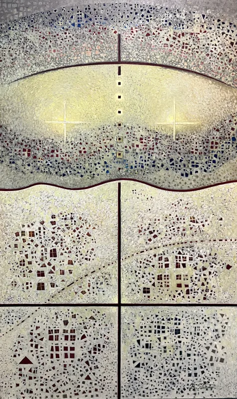 Birutė Stančikaitė(g. 1952) Dvi šviesos – du pasauliai 2008, drb., aliejus, 150 x 90 cm Sign. AD: parašas