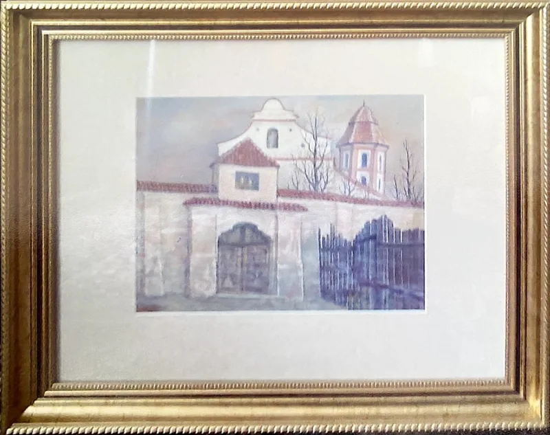 „Vartai į buvusį Benediktinų vienuolyną“, 1921, kart., temp., 25 x 32, rėmeliai mediniai, aukso spalvos. Galimai įvykdyta vagystė iš buto. Kauno apskr. VPK atliekamas ikiteisminis tyrimas