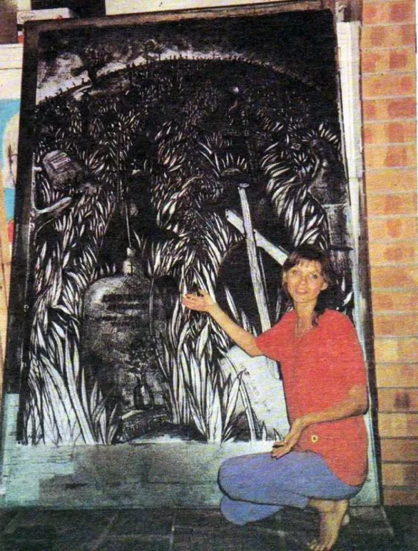 KAPINĖS NAKTĮ, 1988, popierius, anglis, 250 x 150 cm
