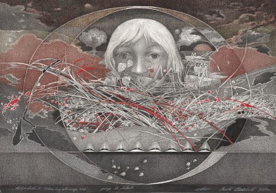 Birutė Stančikaitė(g. 1952) Autoportretas II 2024, pop., spalvotas tušas, 70 x 100 cm Sign. AK: Autoportretas II ? karų akivaizdoje 2024“, AC: piešinys tušu, plunksnele, AD: parašas, Birutė Stančikaitė 2024 m